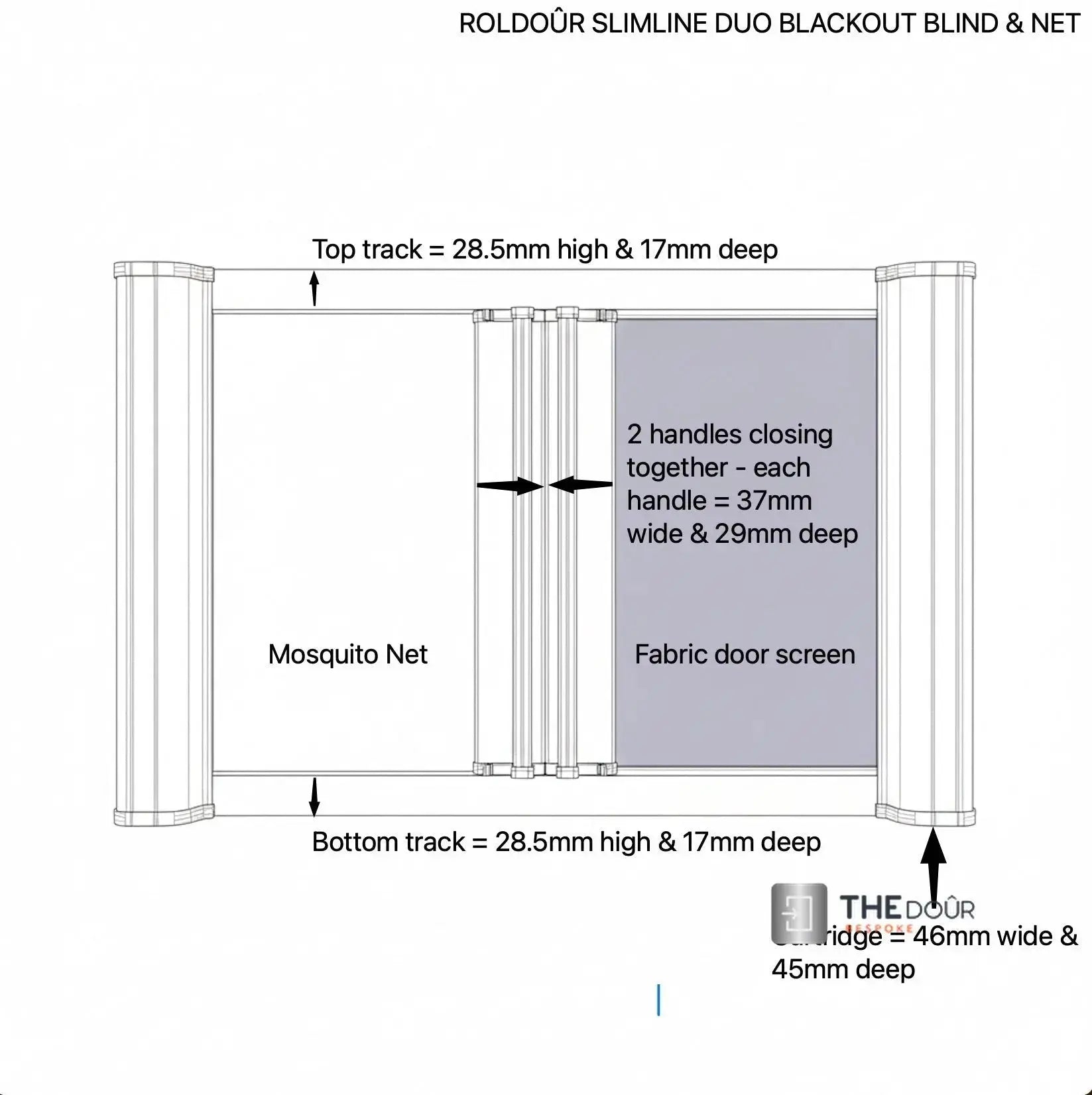 ROLdour Slimline Blind Medium Size, Double Slide Made to Measure Complete Blackout Blind & Net / Screen TAMdour
