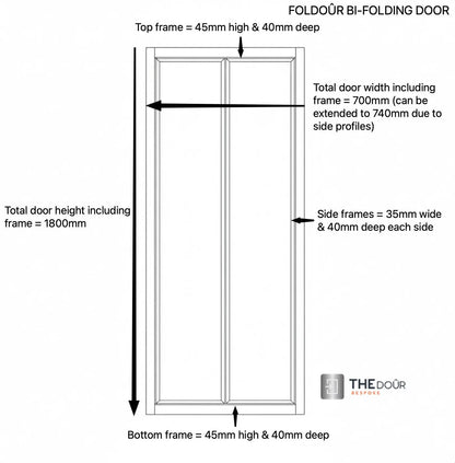 FOLdoûr Bi Fold Accordion Aluminium Frame Frosted Acrylic Shower Screen Door Designed for a Campervan FOLdoûr