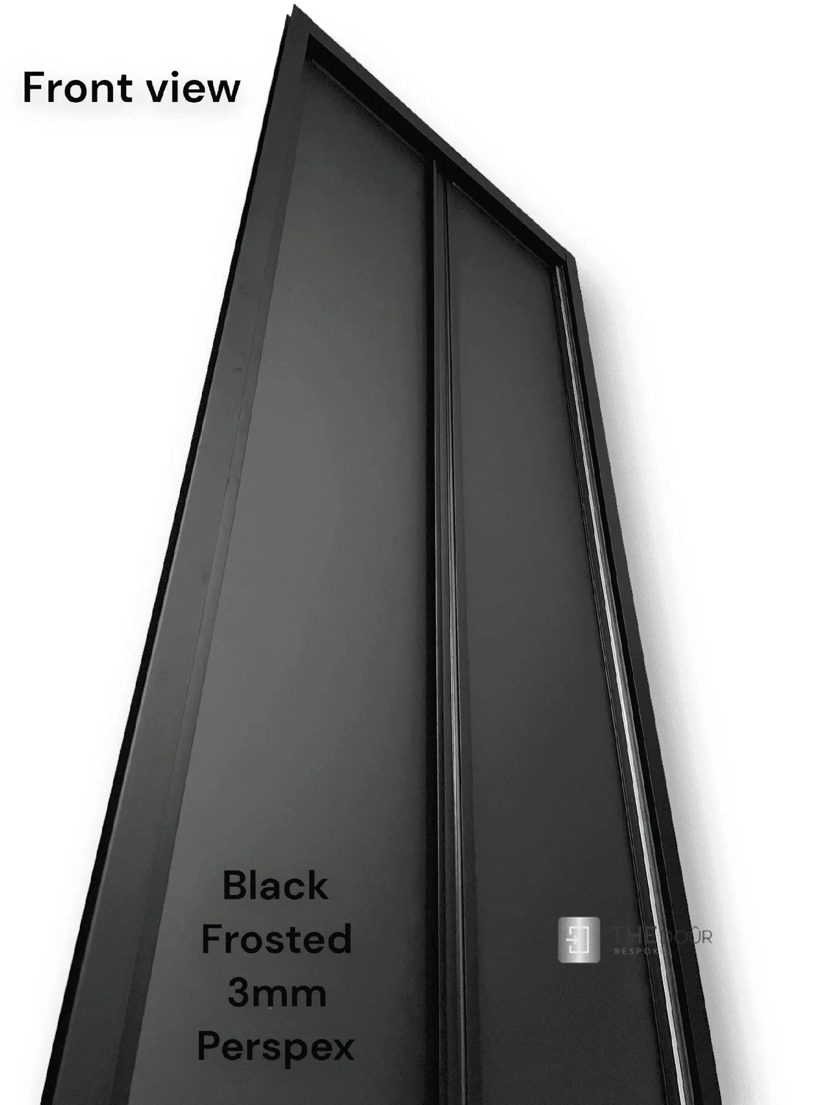 Black FOLdoûr Bi Fold Accordion Aluminium Frame Black Frosted Acrylic Shower Screen Door Designed for a Campervan - THEdoûr Bespoke 
