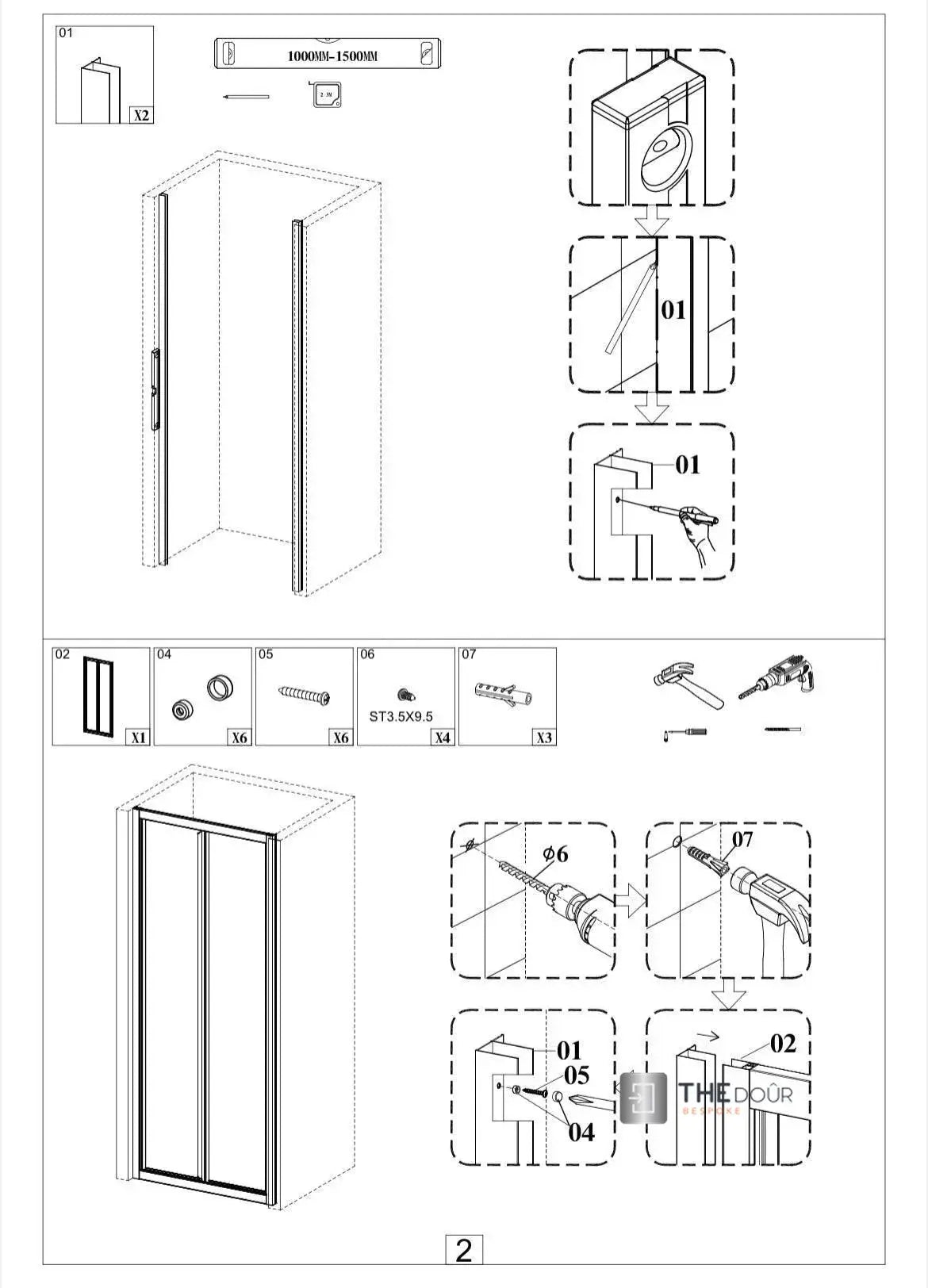 FOLdoûr Bi Fold Accordion Aluminium Frame Frosted Acrylic Shower Screen Door Designed for a Campervan FOLdoûr