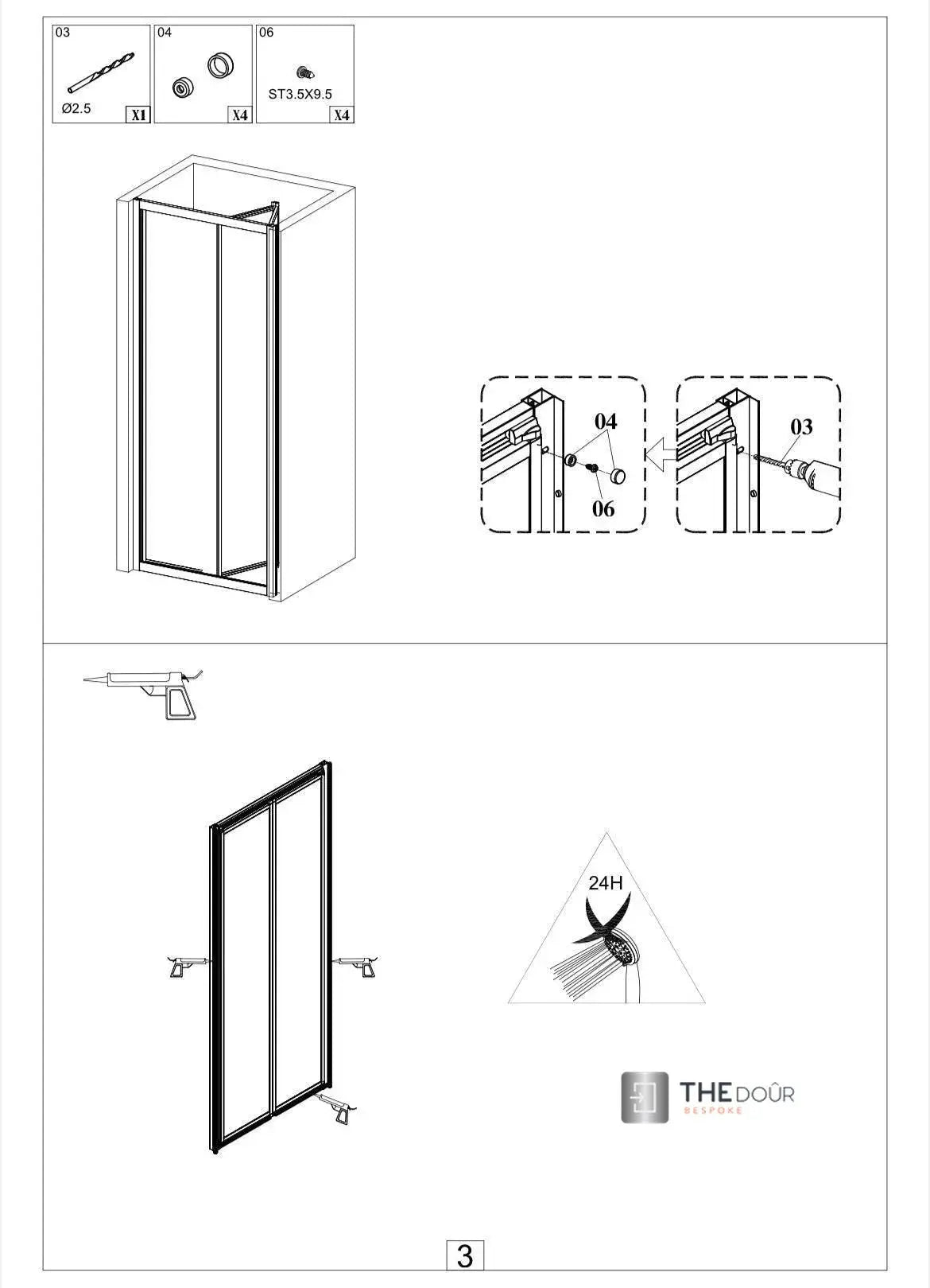 FOLdoûr Bi Fold Accordion Aluminium Frame Frosted Acrylic Shower Screen Door Designed for a Campervan FOLdoûr