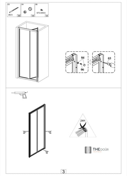 FOLdoûr Bi Fold Accordion Aluminium Frame Frosted Acrylic Shower Screen Door Designed for a Campervan FOLdoûr