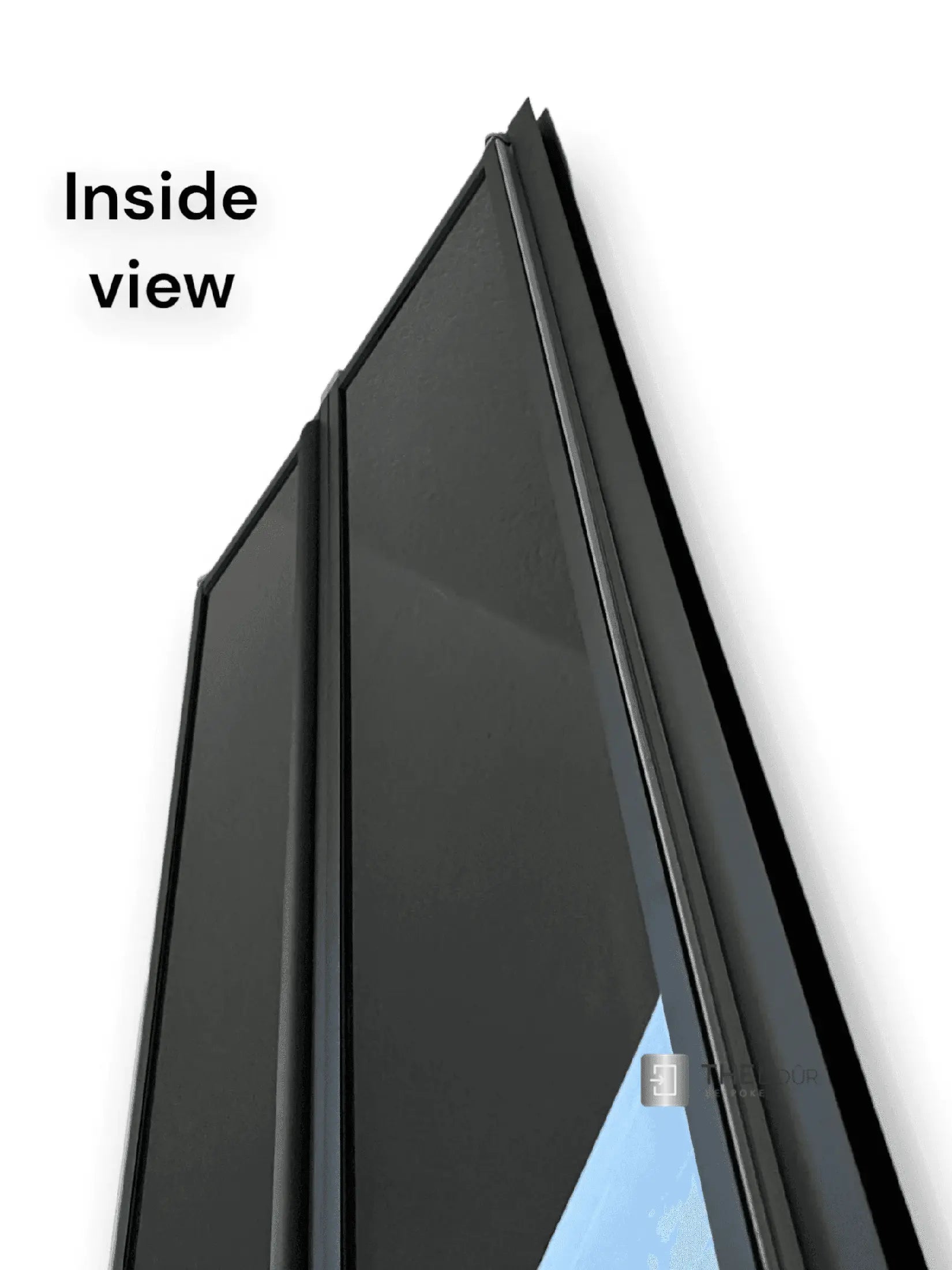 Black FOLdoûr Bi Fold Accordion Aluminium Frame Black Frosted Acrylic Shower Screen Door Designed for a Campervan - THEdoûr Bespoke 