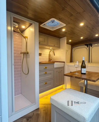 ROLdour White Campervan, RV Shower door kit, Retractable Waterproof, Space Saving THEdoûr Bespoke