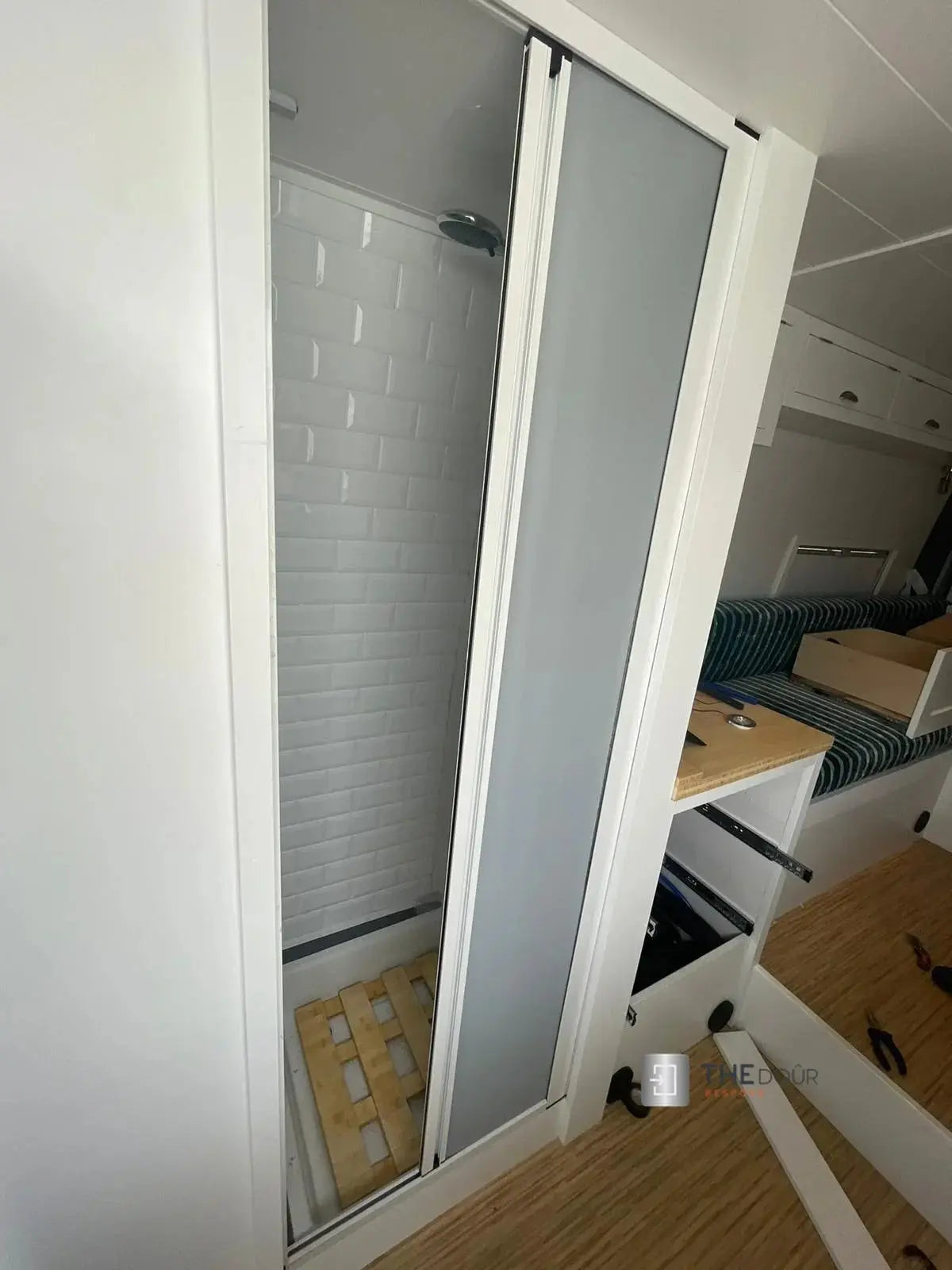 ROLdour Single Retractable door kit - Gloss White frame-TAMdour-Dark grey,door,Drak grey,retractable dark grey door,ROLdour,shower,shower door