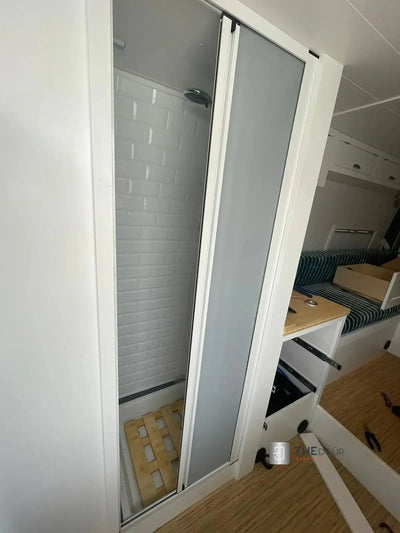 ROLdour Single Retractable door kit - Gloss White frame-TAMdour-Dark grey,door,Drak grey,retractable dark grey door,ROLdour,shower,shower door