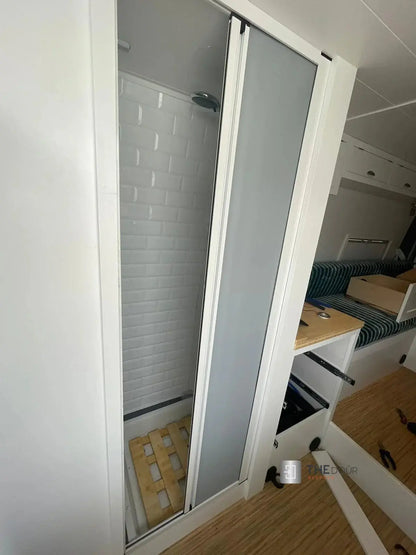 ROLdour Single Retractable door kit - Gloss White frame-TAMdour-Dark grey,door,Drak grey,retractable dark grey door,ROLdour,shower,shower door