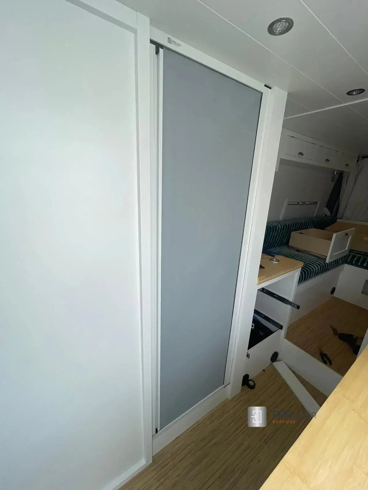 ROLdour Single Retractable door kit - Gloss White frame-TAMdour-Dark grey,door,Drak grey,retractable dark grey door,ROLdour,shower,shower door