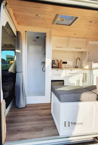 ROLdour Single Retractable door kit - Gloss White frame-TAMdour-Dark grey,door,Drak grey,retractable dark grey door,ROLdour,shower,shower door